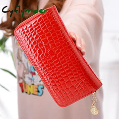 Cyflymder Female Long Purse Fashion Bright Lacquered Coin Handbag Solid Color Double Zipper Larger