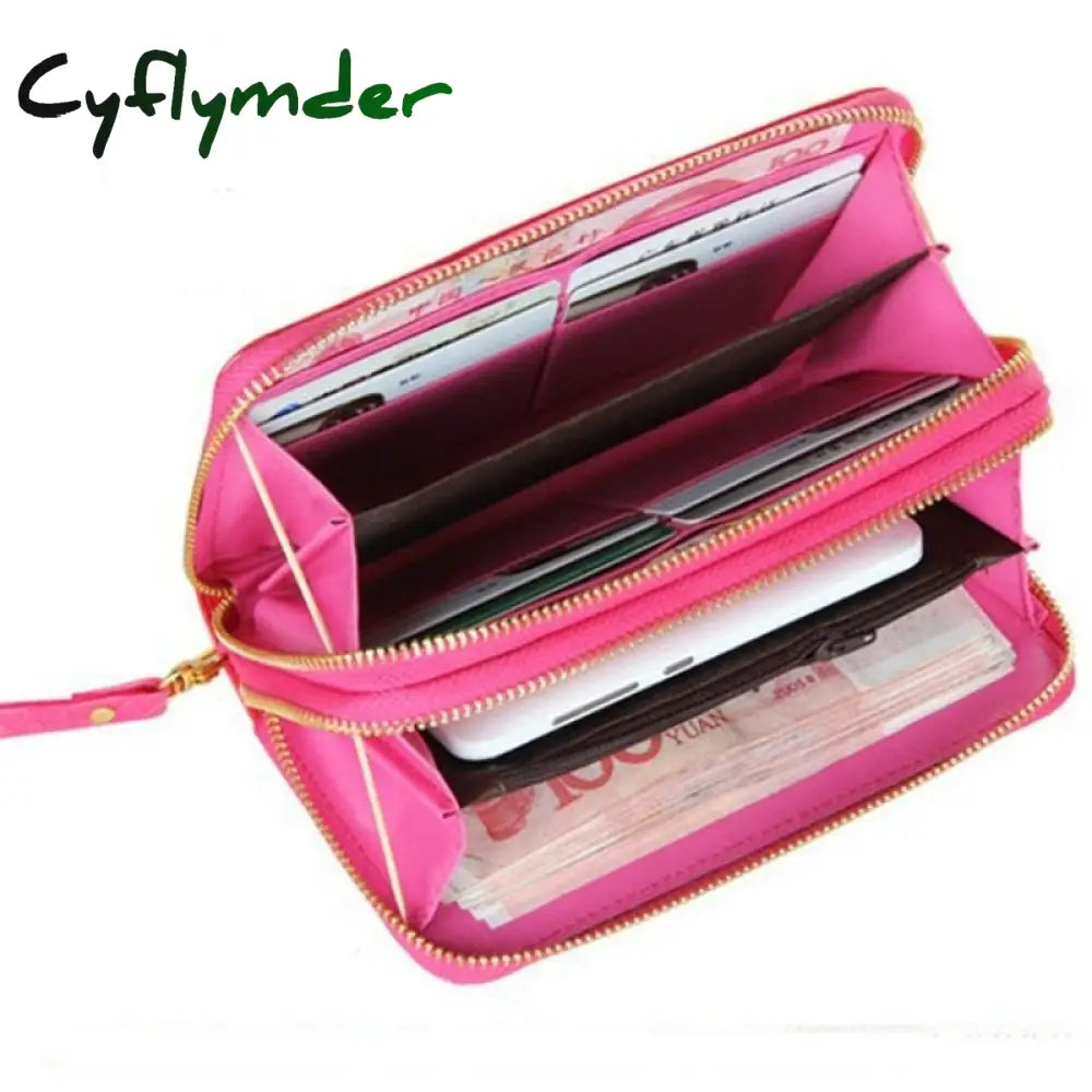 Cyflymder Female Long Purse Fashion Bright Lacquered Coin Handbag Solid Color Double Zipper Larger