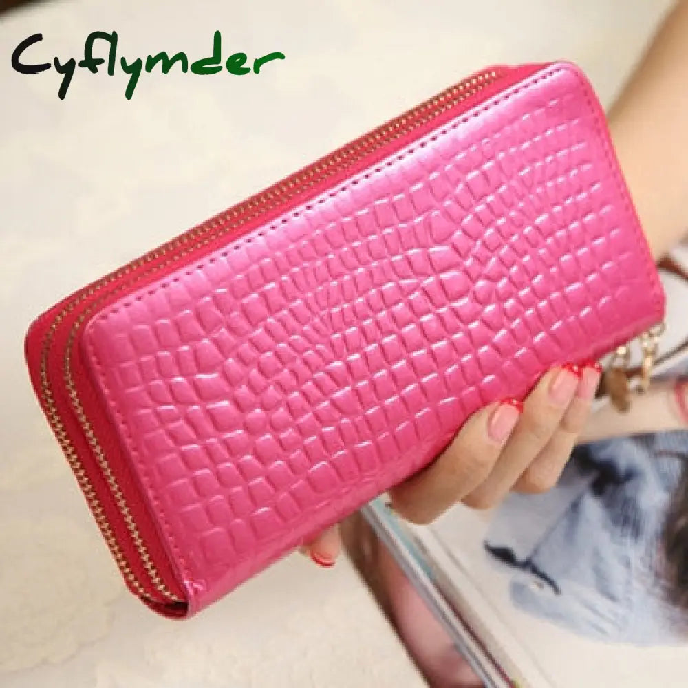 Cyflymder Female Long Purse Fashion Bright Lacquered Coin Handbag Solid Color Double Zipper Larger