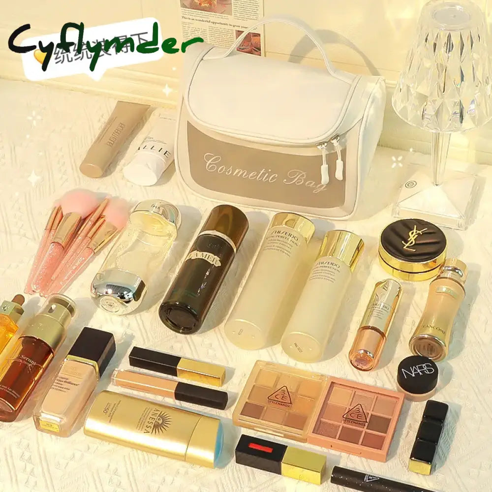 Cyflymder Female Makeup Bag Solid Color Transparent Simple Large-Capacity Cosmetic Travel Portable