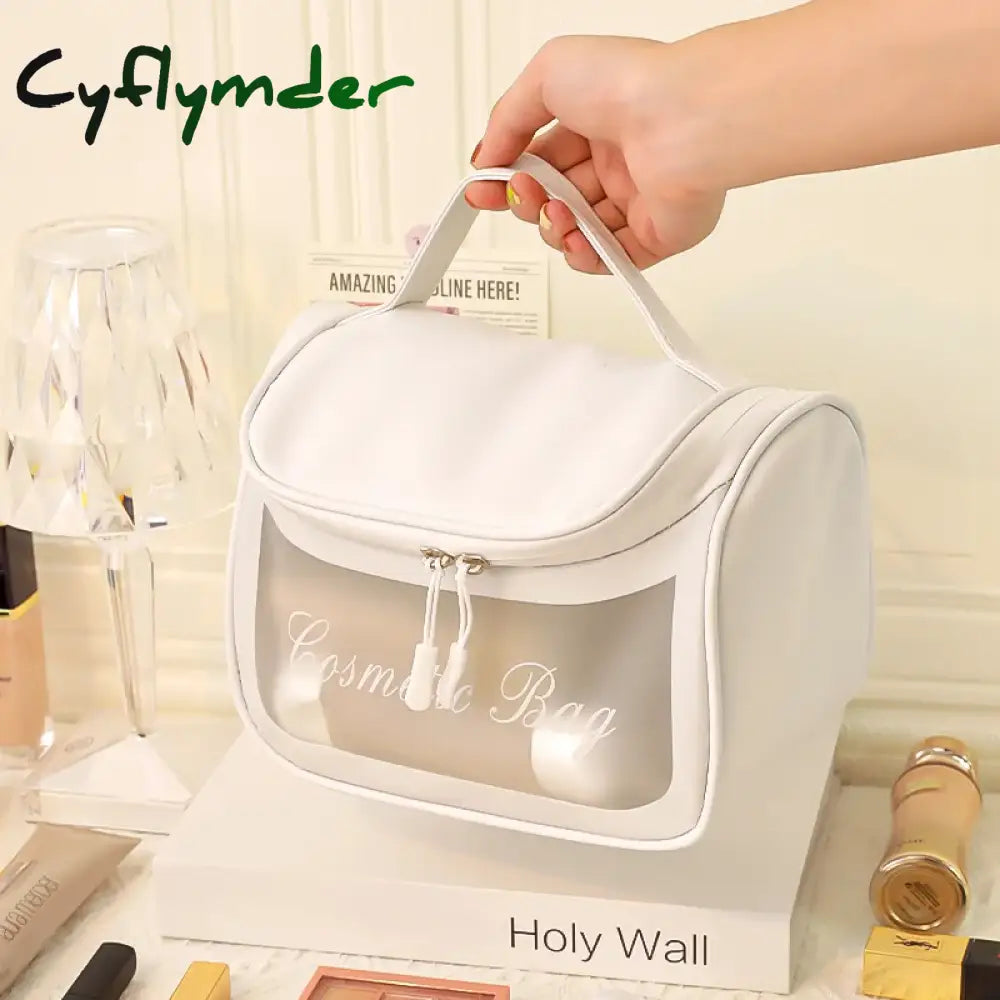 Cyflymder Female Makeup Bag Solid Color Transparent Simple Large-Capacity Cosmetic Travel Portable