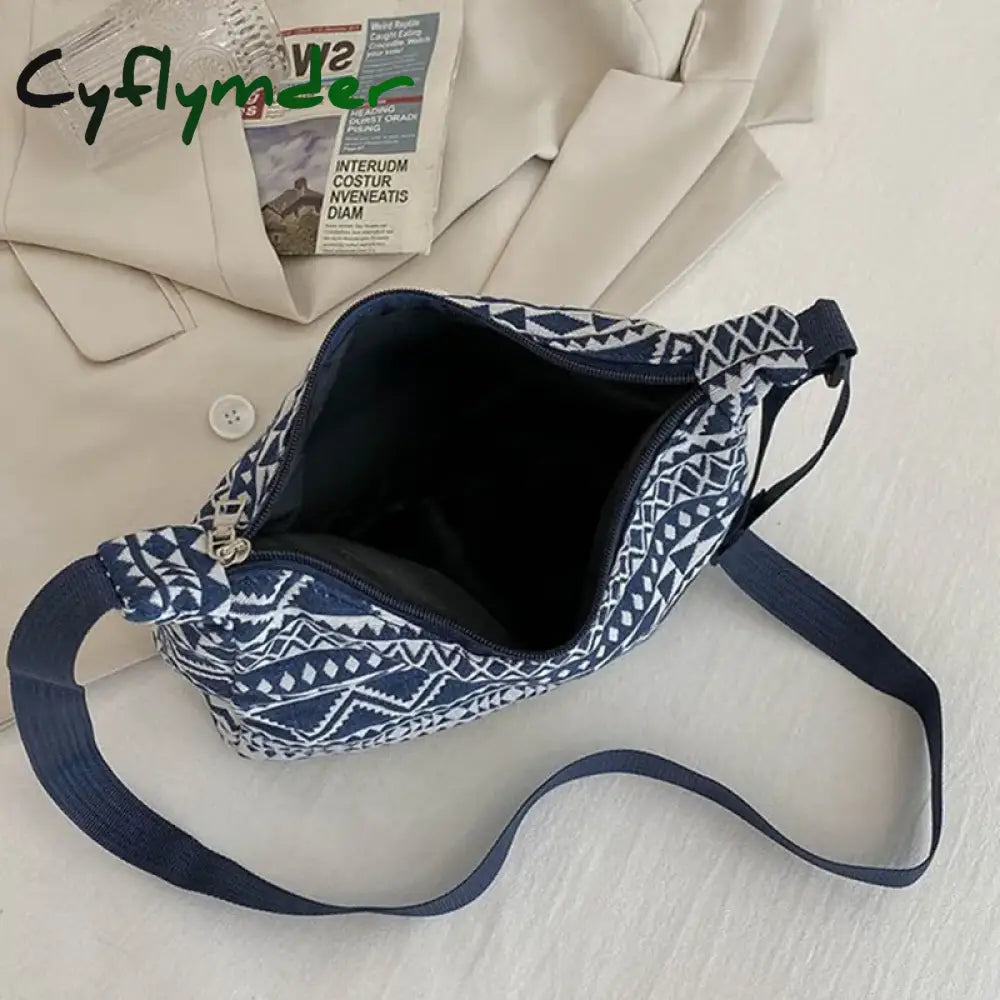 Cyflymder Female Shoulder Messenger Bag Trend Simple Zipper Handbags Ethnic Style Canvas Small Tote