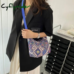 Cyflymder Female Shoulder Messenger Bag Trend Simple Zipper Handbags Ethnic Style Canvas Small Tote