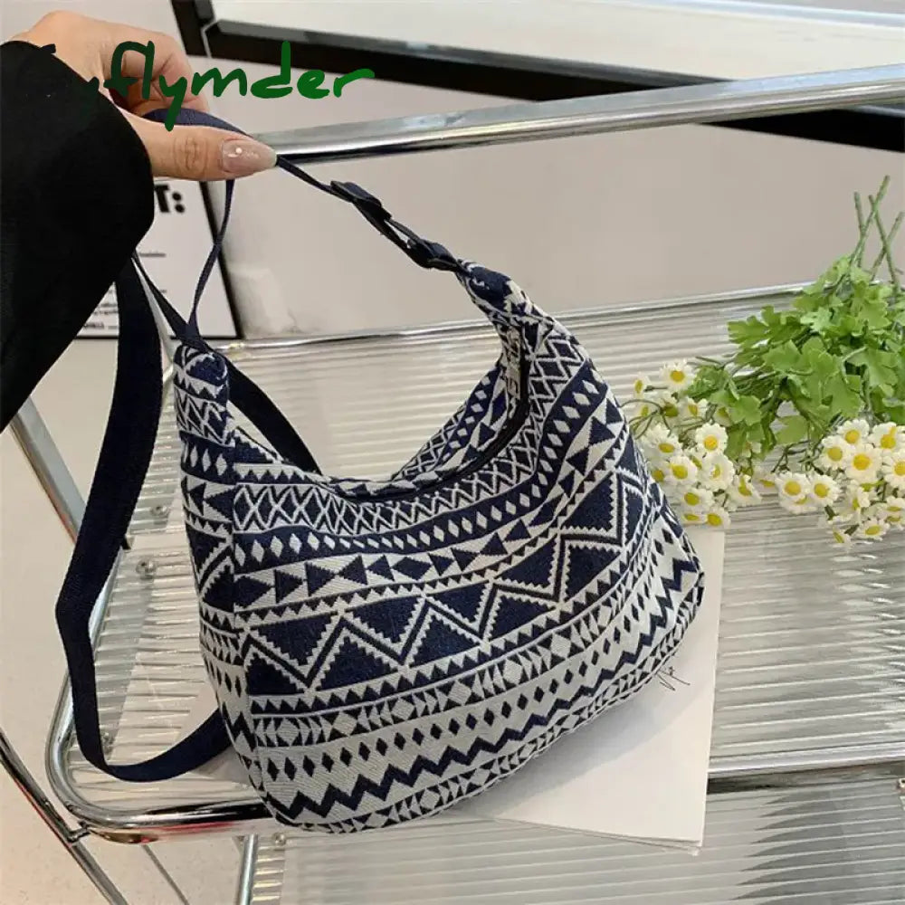 Cyflymder Female Shoulder Messenger Bag Trend Simple Zipper Handbags Ethnic Style Canvas Small Tote