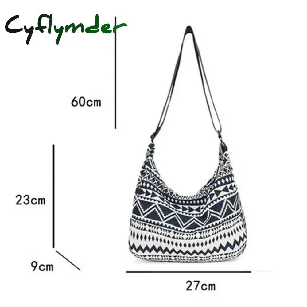 Cyflymder Female Shoulder Messenger Bag Trend Simple Zipper Handbags Ethnic Style Canvas Small Tote