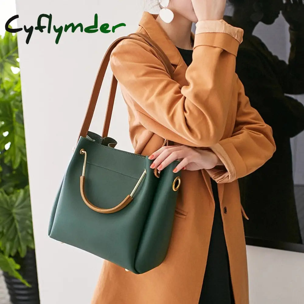 Cyflymder Female Stylish Bucket Bag High Capacity Pu Leather Women Handbag Shoulder Bags Crossbody