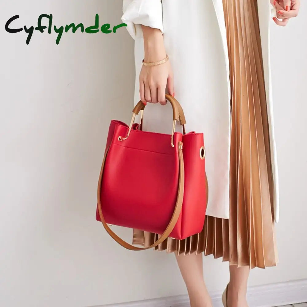 Cyflymder Female Stylish Bucket Bag High Capacity Pu Leather Women Handbag Shoulder Bags Crossbody