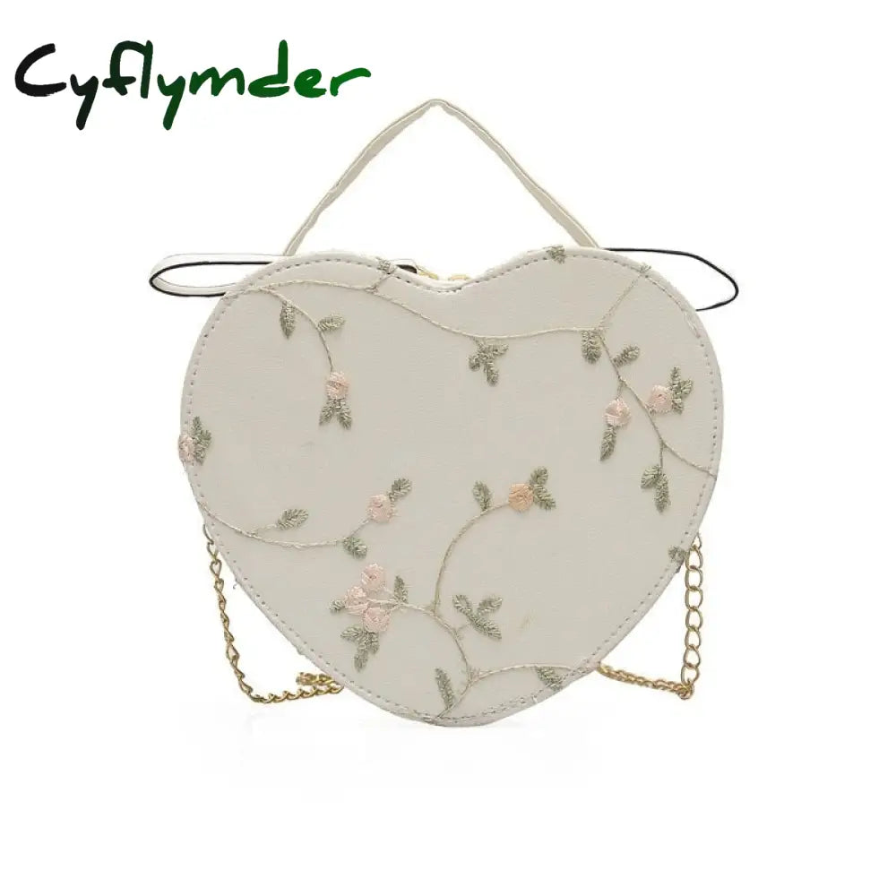 Cyflymder Female Sweet Lace Heart Round Handbags High Quality Pu Leather Cross Body Bags For Women