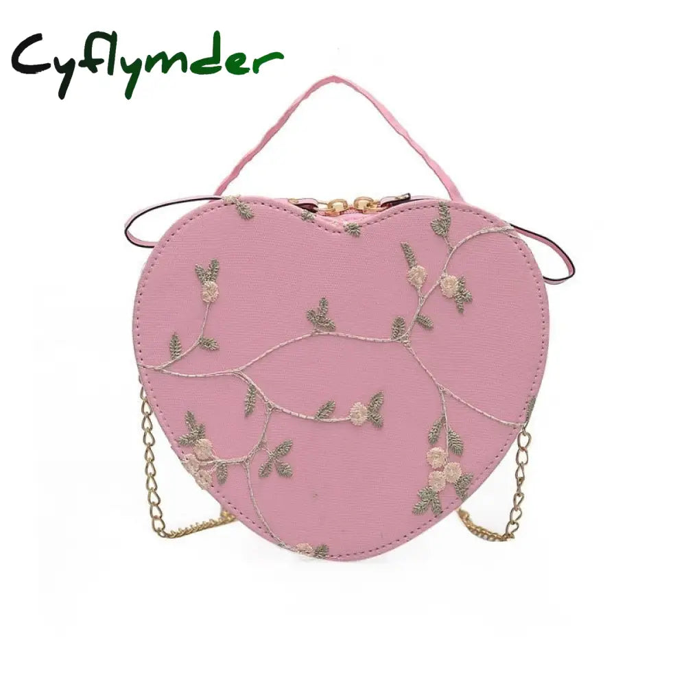 Cyflymder Female Sweet Lace Heart Round Handbags High Quality Pu Leather Cross Body Bags For Women