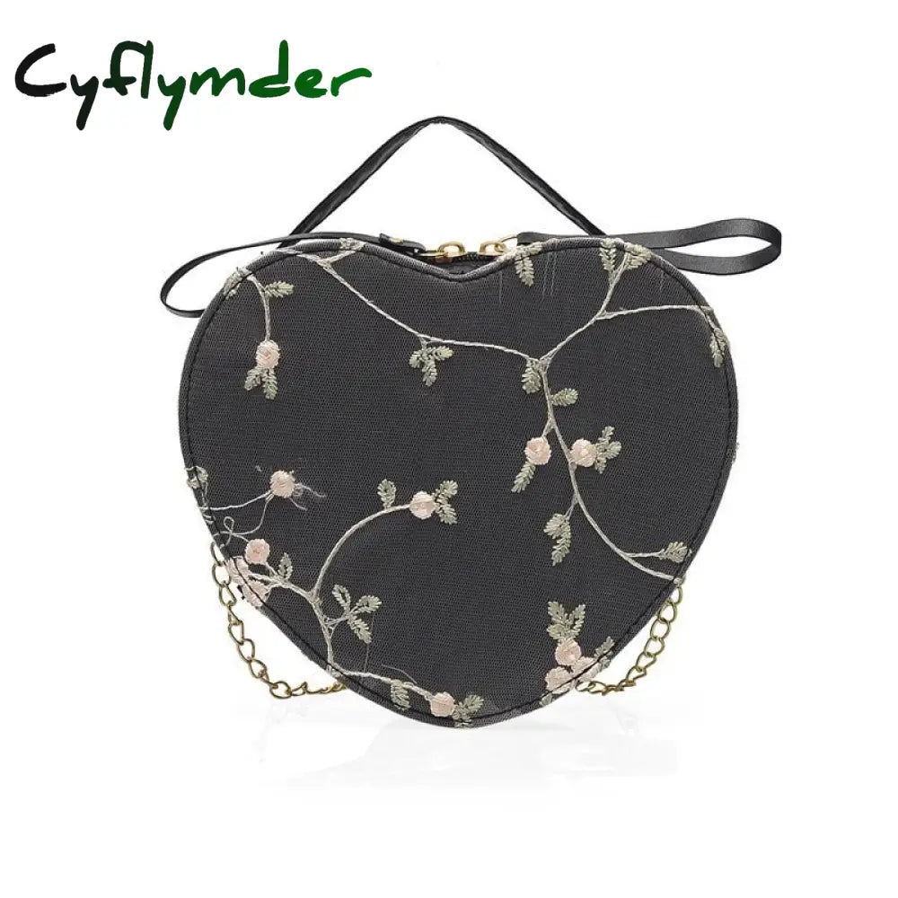 Cyflymder Female Sweet Lace Heart Round Handbags High Quality Pu Leather Cross Body Bags For Women