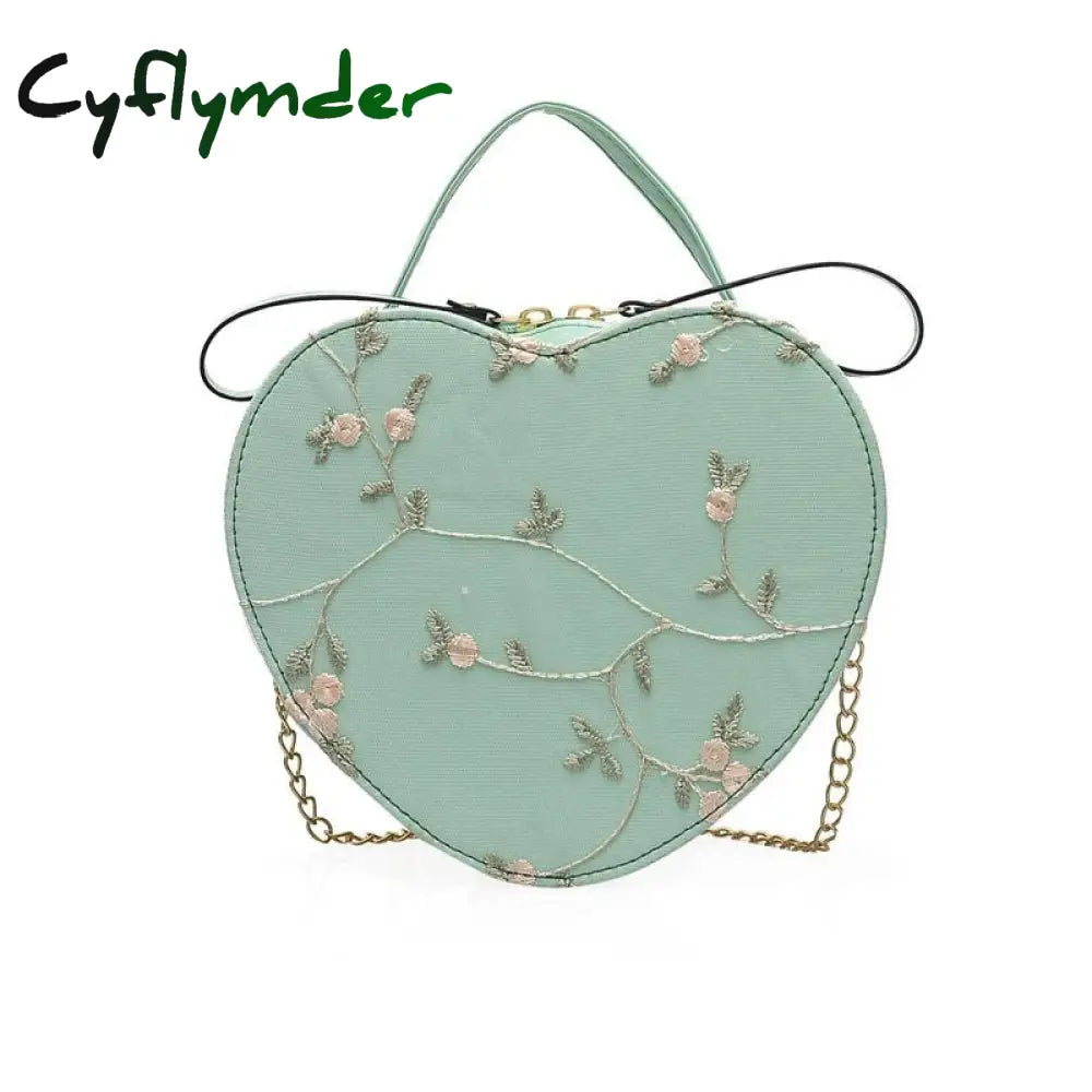 Cyflymder Female Sweet Lace Heart Round Handbags High Quality Pu Leather Cross Body Bags For Women