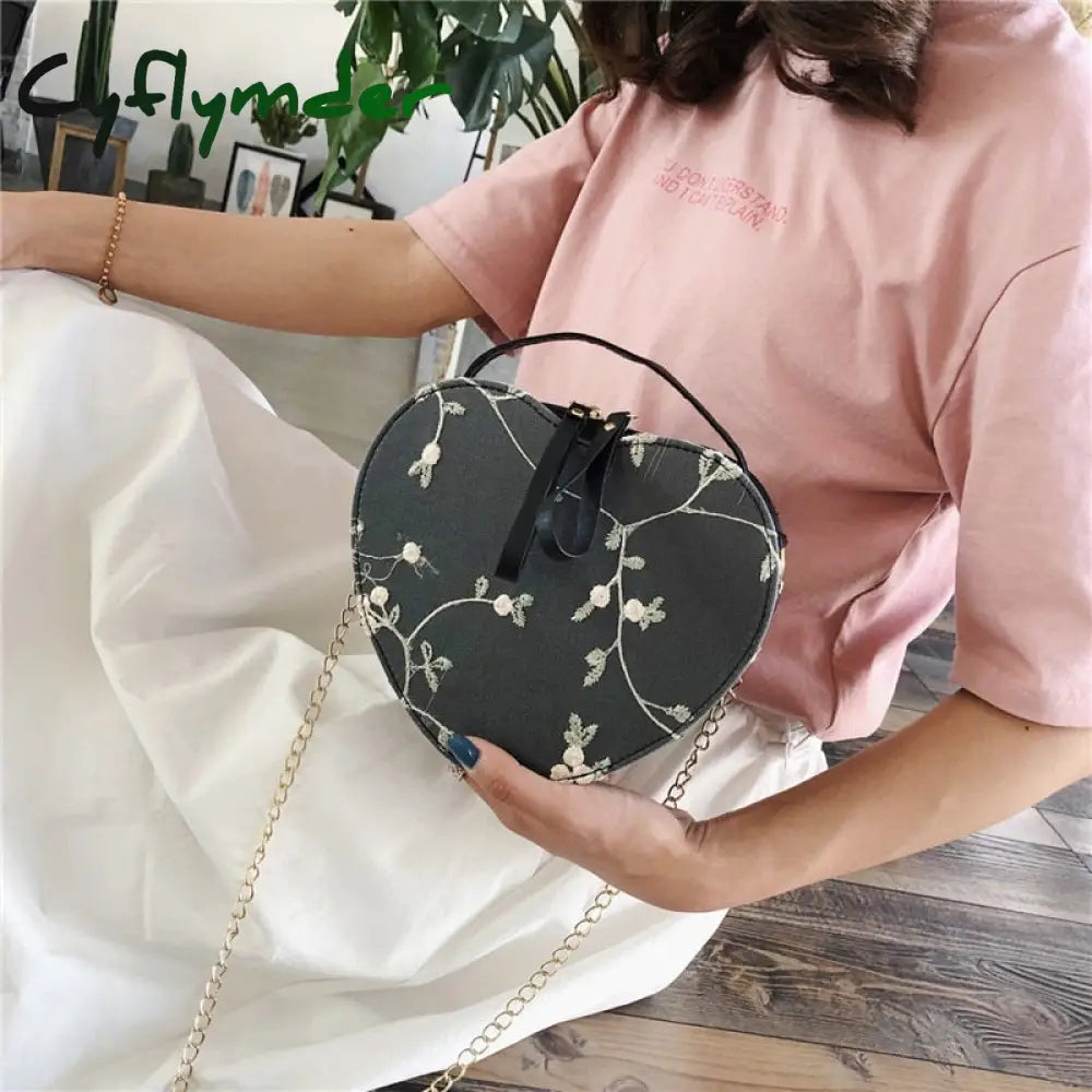 Cyflymder Female Sweet Lace Heart Round Handbags High Quality Pu Leather Cross Body Bags For Women