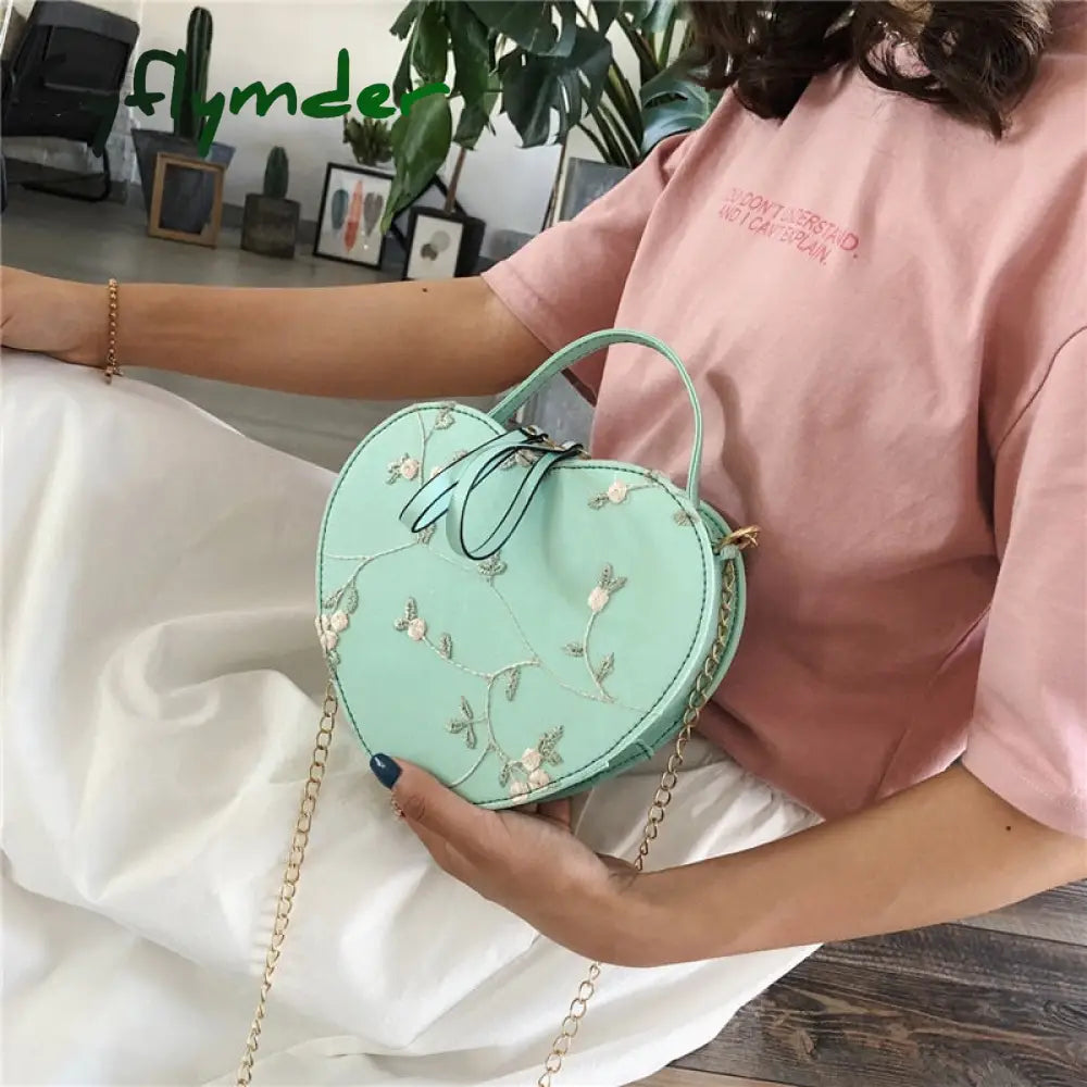 Cyflymder Female Sweet Lace Heart Round Handbags High Quality Pu Leather Cross Body Bags For Women