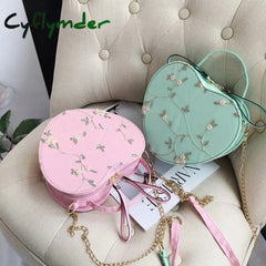 Cyflymder Female Sweet Lace Heart Round Handbags High Quality Pu Leather Cross Body Bags For Women