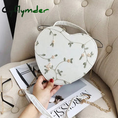 Cyflymder Female Sweet Lace Heart Round Handbags High Quality Pu Leather Cross Body Bags For Women