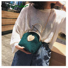 Cyflymder Female Velvet Pearl Handbag Vintage Velour Heart Design Evening Bag Wedding Christmas