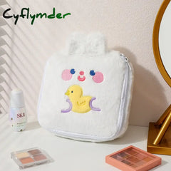 Cyflymder Flannel Bear Cosmetic Bag Cute Embroidery Plush Storage Kawaii Student Large Capacity