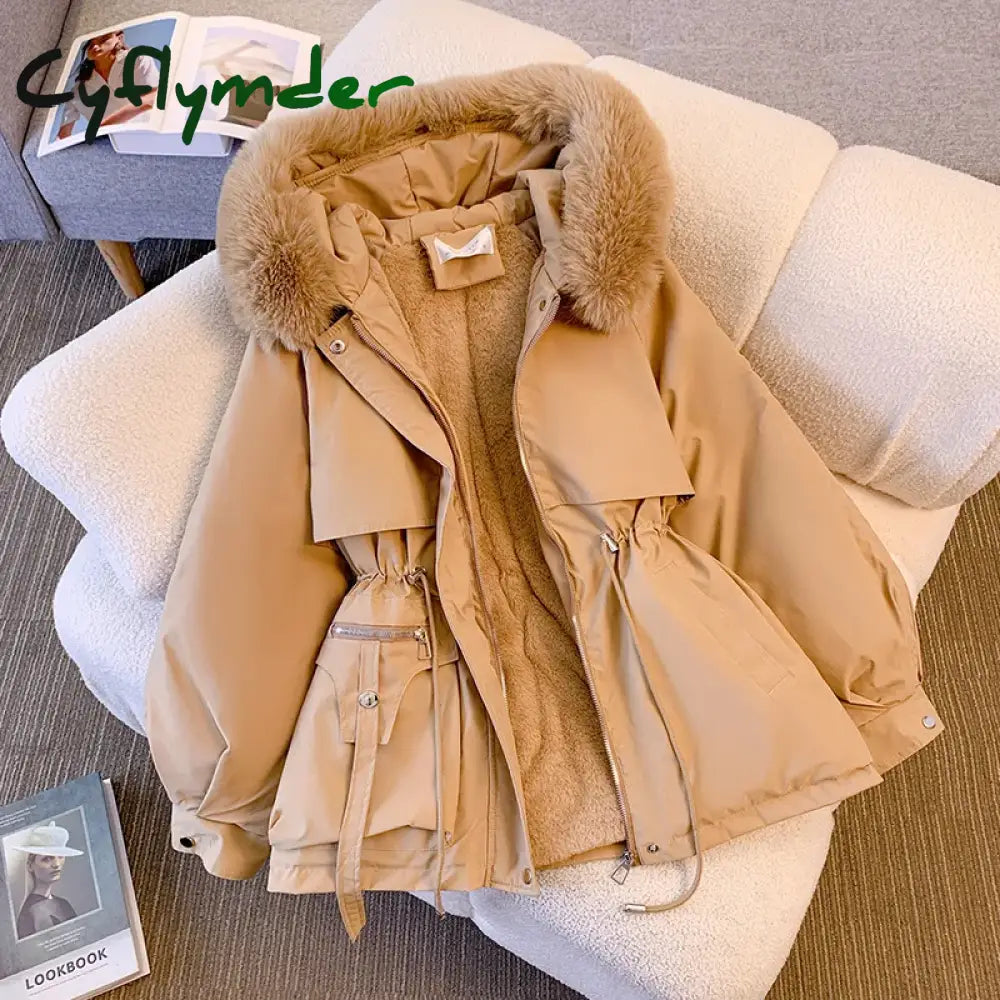 Fleece Lined Hood Down Jacket Winter Coat for Women Warm Drawstring Padded Parkas Korean Casual Streetwear Female Puffer Outwear