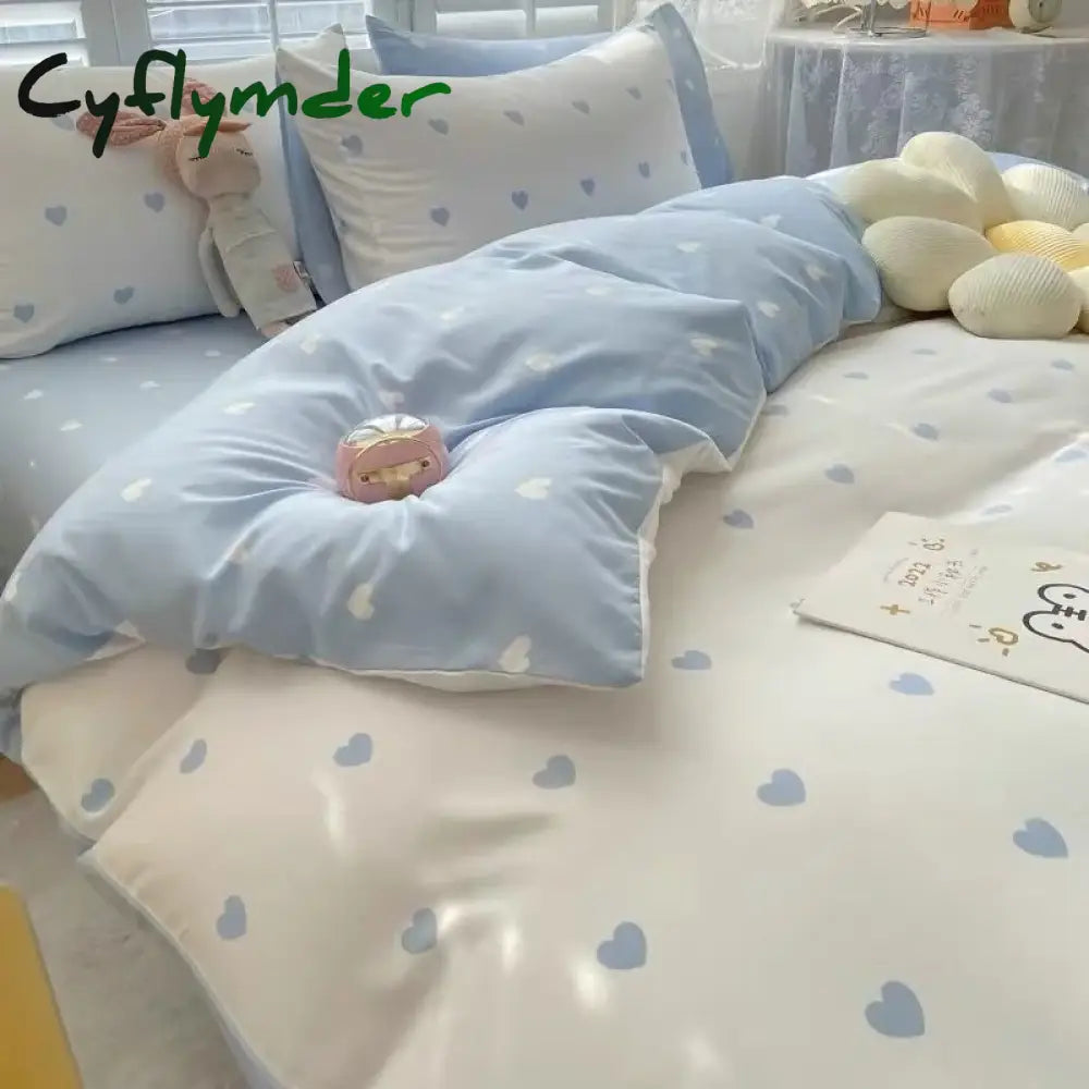 Cyflymder Floral Bedding Set Skin Friendly Nordic Style Duvet Cover With Pillowcases INS Flat Bed Sheet Soft Polyester