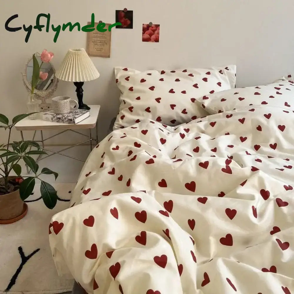 Cyflymder Floral Bedding Set Skin Friendly Nordic Style Duvet Cover With Pillowcases INS Flat Bed Sheet Soft Polyester