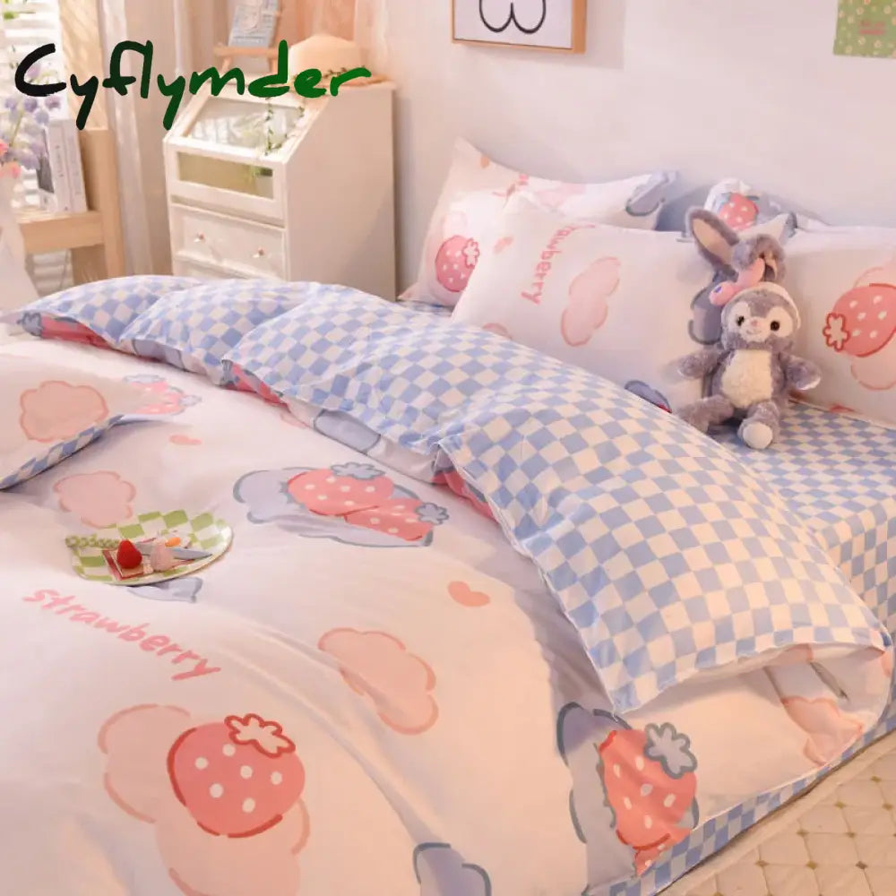 Cyflymder Floral Bedding Set Skin Friendly Nordic Style Duvet Cover With Pillowcases INS Flat Bed Sheet Soft Polyester