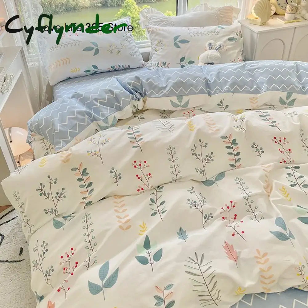 Cyflymder Floral Bedding Set Skin Friendly Nordic Style Duvet Cover With Pillowcases INS Flat Bed Sheet Soft Polyester