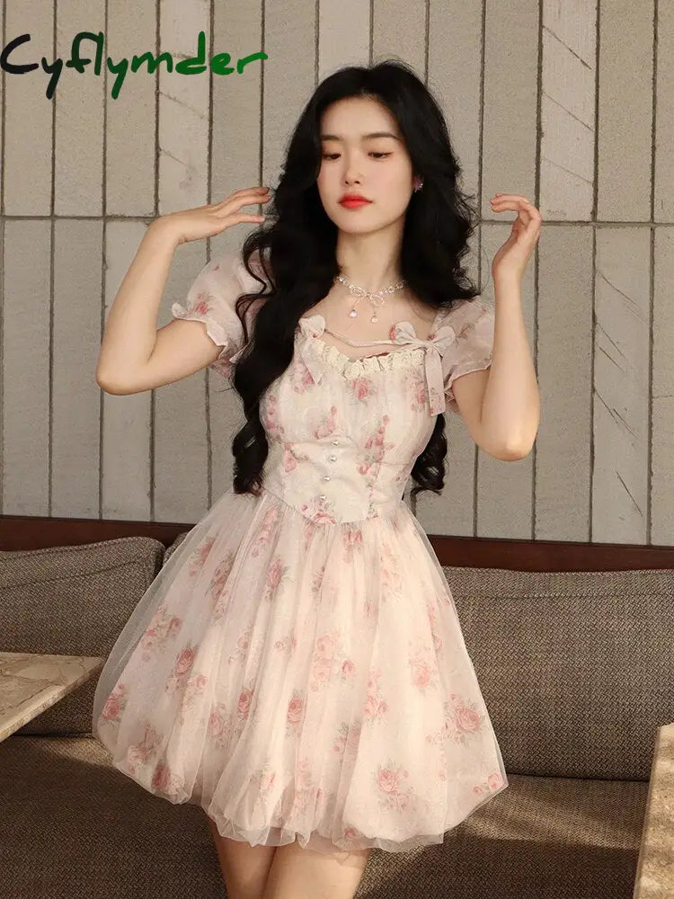 Cyflymder Floral Sweet Fairy Bodycon Dresses for Women Elegant Party P – cyflymder