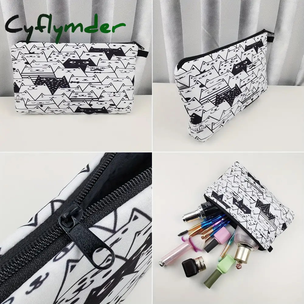 Cyflymder Flower & Letter Print Cosmetic Bag Zipper Portable Makeup Pouch Lightweight Coin Purse