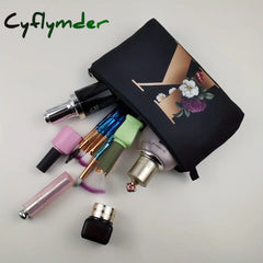 Cyflymder Flower & Letter Print Cosmetic Bag Zipper Portable Makeup Pouch Lightweight Coin Purse