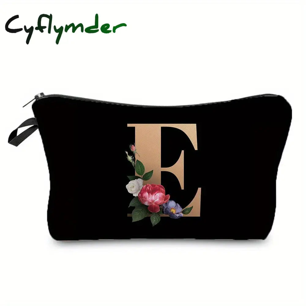 Cyflymder Flower & Letter Print Cosmetic Bag Zipper Portable Makeup Pouch Lightweight Coin Purse