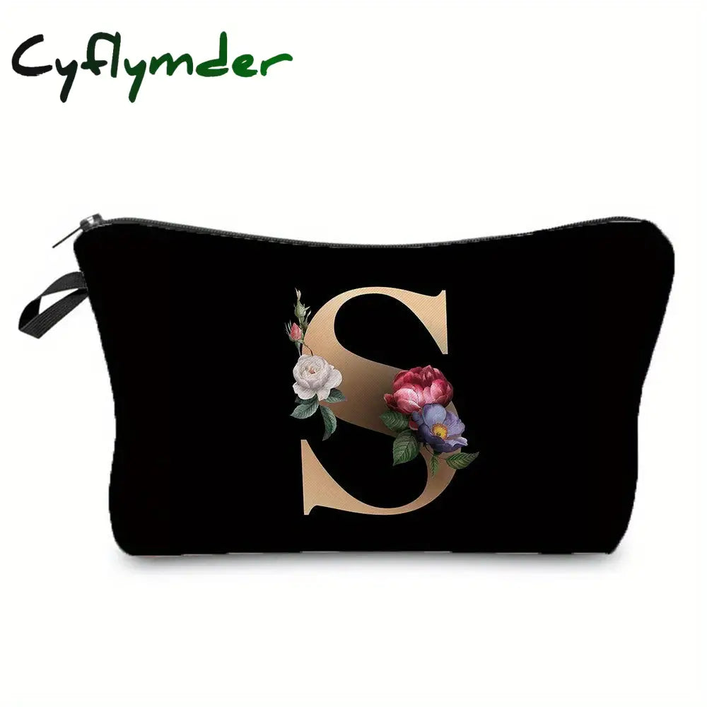 Cyflymder Flower & Letter Print Cosmetic Bag Zipper Portable Makeup Pouch Lightweight Coin Purse