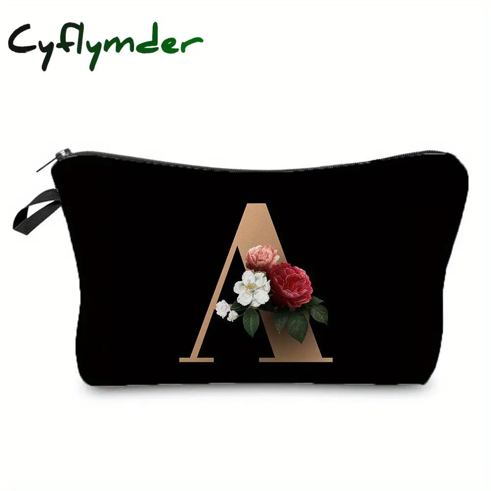 Cyflymder Flower & Letter Print Cosmetic Bag Zipper Portable Makeup Pouch Lightweight Coin Purse