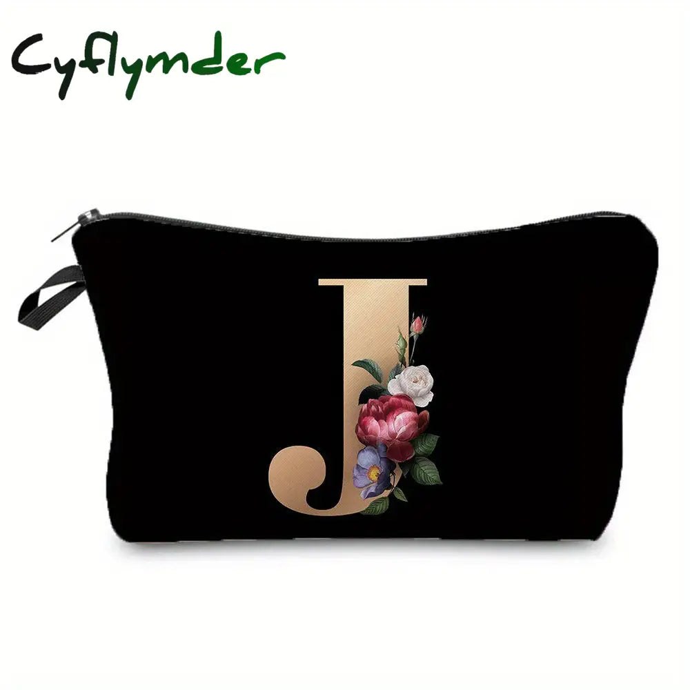 Cyflymder Flower & Letter Print Cosmetic Bag Zipper Portable Makeup Pouch Lightweight Coin Purse