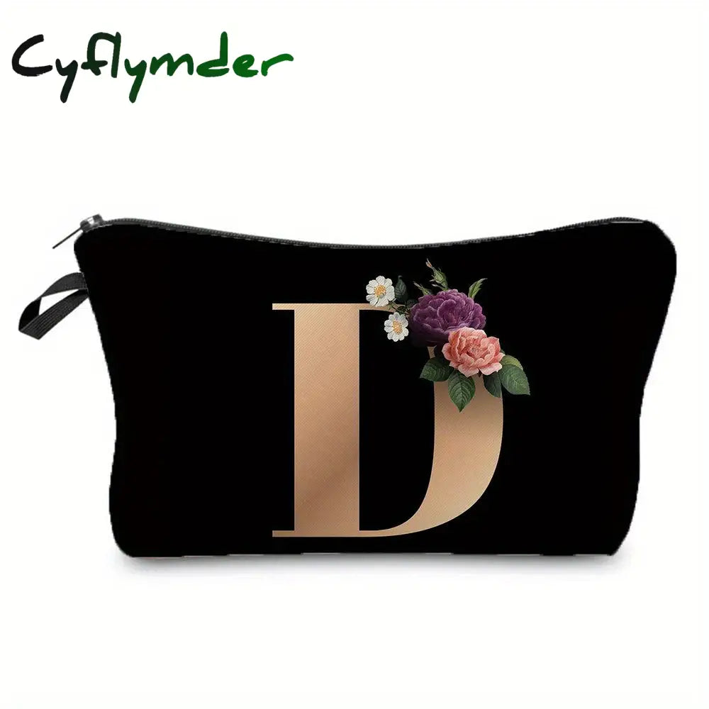 Cyflymder Flower & Letter Print Cosmetic Bag Zipper Portable Makeup Pouch Lightweight Coin Purse