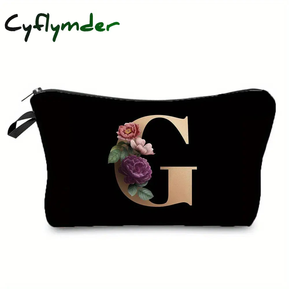 Cyflymder Flower & Letter Print Cosmetic Bag Zipper Portable Makeup Pouch Lightweight Coin Purse