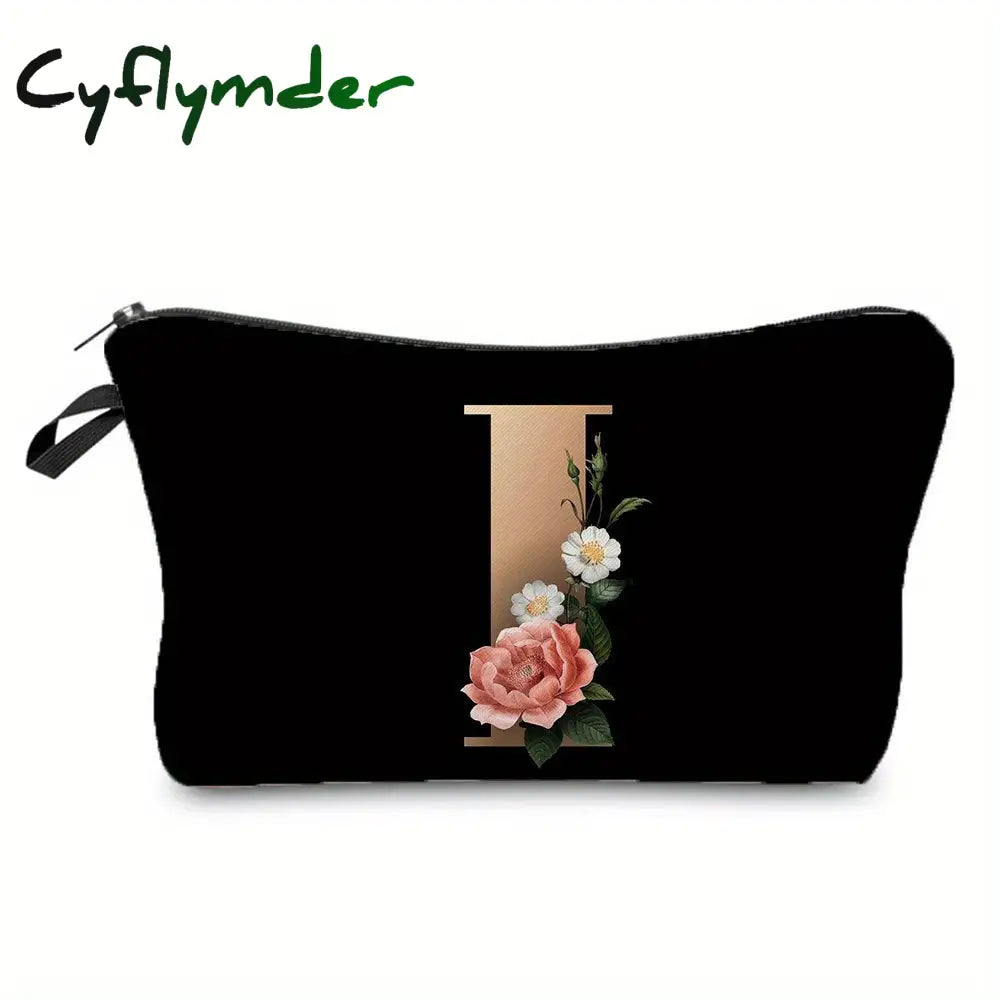 Cyflymder Flower & Letter Print Cosmetic Bag Zipper Portable Makeup Pouch Lightweight Coin Purse