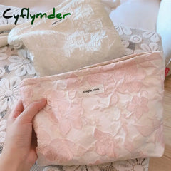 Cyflymder Flower Women’s Cosmetic Bag Cotton Make Up Brushes Cosmetics Organizer Handbag Travel