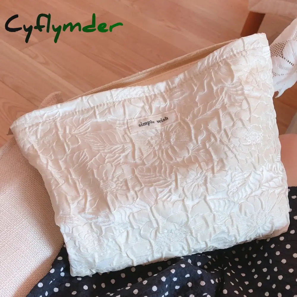 Cyflymder Flower Women’s Cosmetic Bag Cotton Make Up Brushes Cosmetics Organizer Handbag Travel