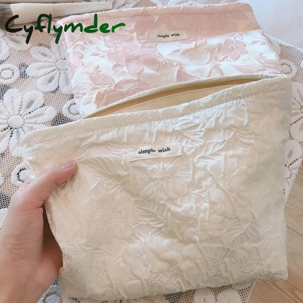 Cyflymder Flower Women’s Cosmetic Bag Cotton Make Up Brushes Cosmetics Organizer Handbag Travel