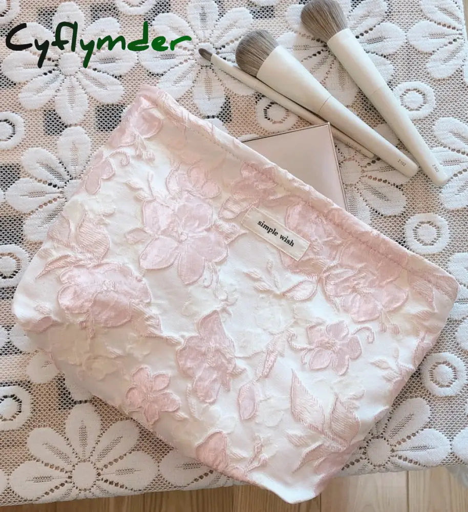 Cyflymder Flower Women’s Cosmetic Bag Cotton Make Up Brushes Cosmetics Organizer Handbag Travel