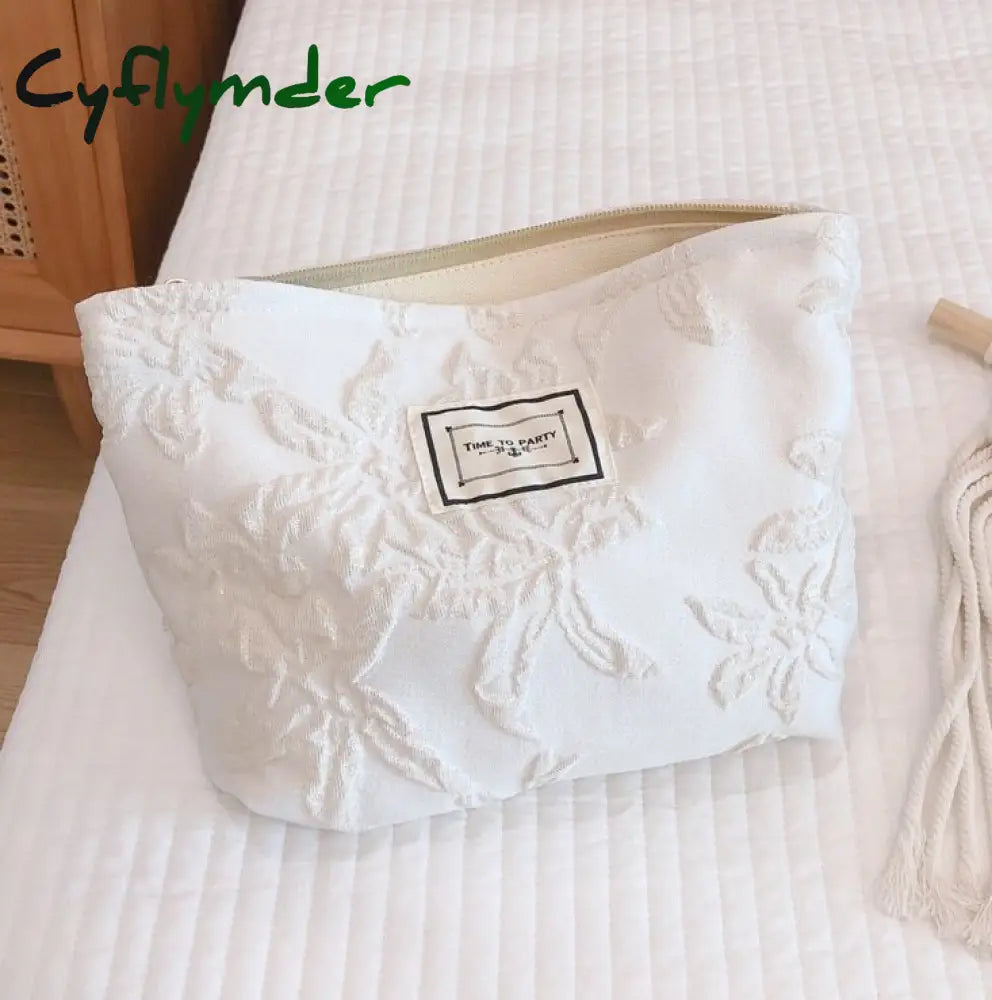 Cyflymder Flower Women’s Cosmetic Bag Cotton Make Up Brushes Cosmetics Organizer Handbag Travel