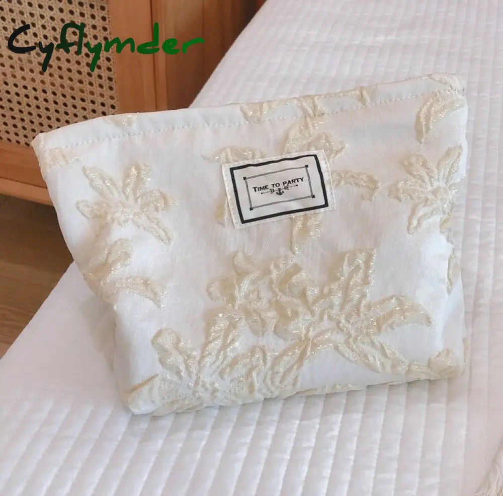 Cyflymder Flower Women’s Cosmetic Bag Cotton Make Up Brushes Cosmetics Organizer Handbag Travel