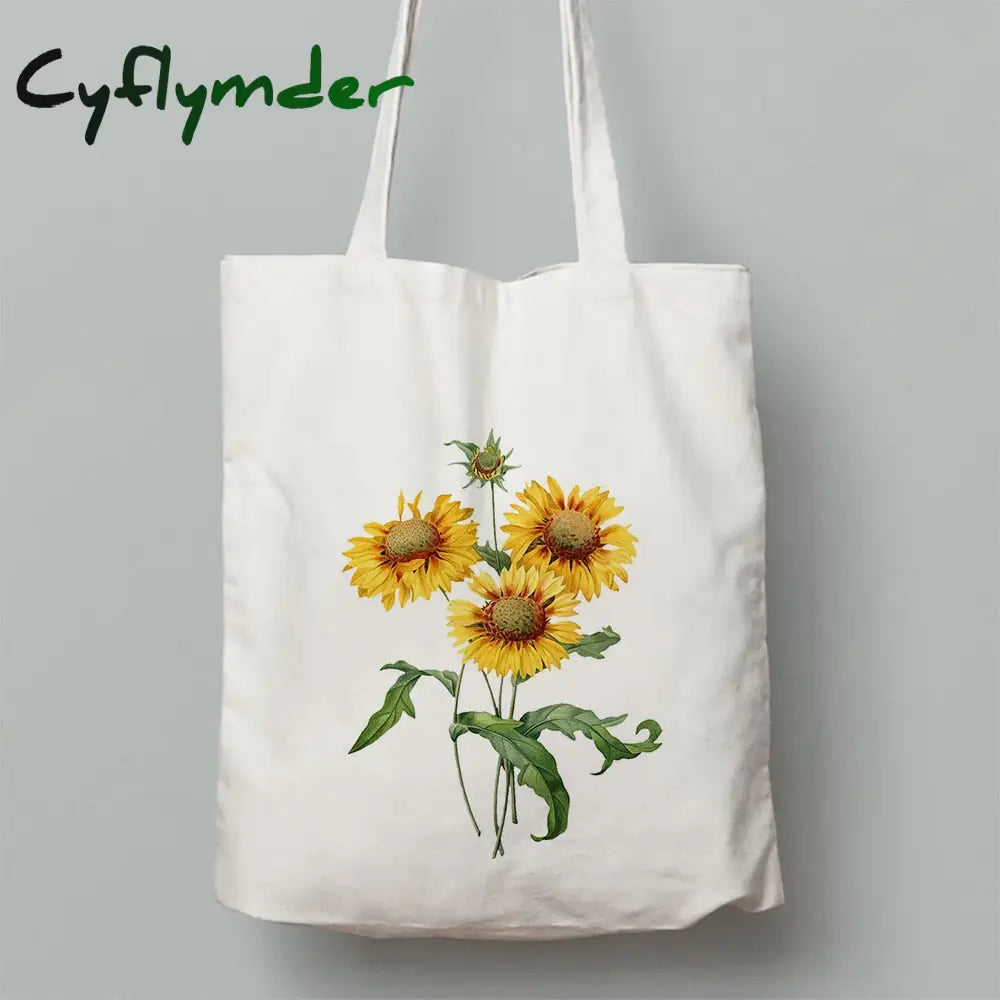 Cyflymder Flowers Print Fashion Women Canvas Shopping Shoulder Bag Ladies Sunflower Casual High