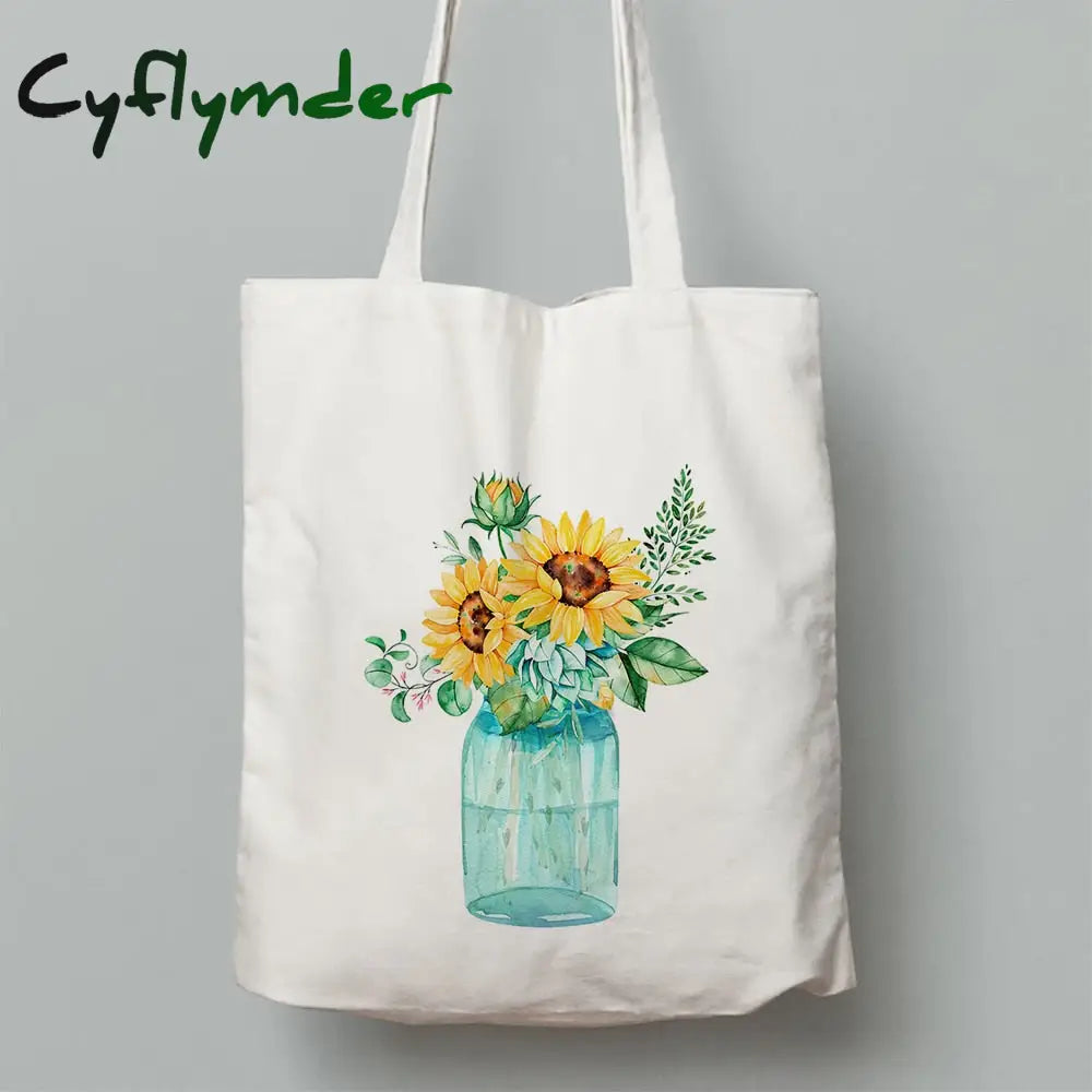 Cyflymder Flowers Print Fashion Women Canvas Shopping Shoulder Bag Ladies Sunflower Casual High