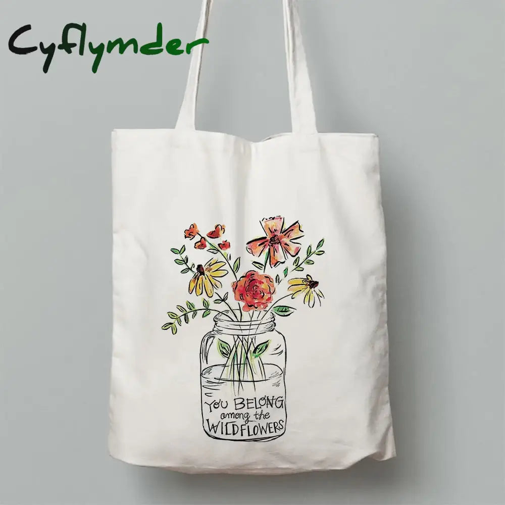 Cyflymder Flowers Print Fashion Women Canvas Shopping Shoulder Bag Ladies Sunflower Casual High