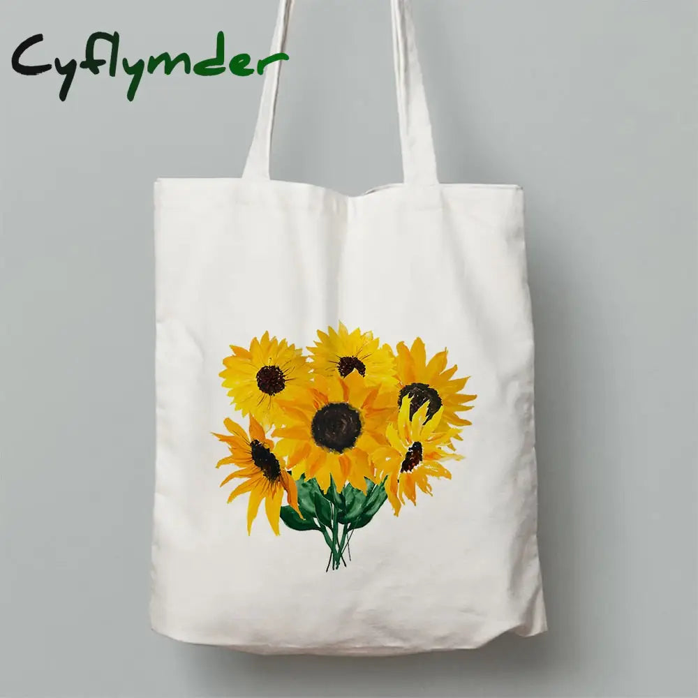 Cyflymder Flowers Print Fashion Women Canvas Shopping Shoulder Bag Ladies Sunflower Casual High