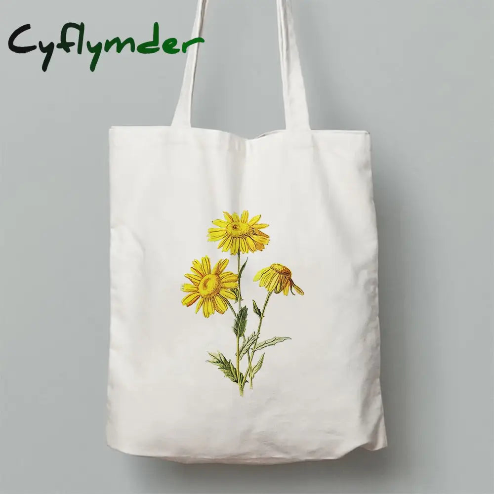 Cyflymder Flowers Print Fashion Women Canvas Shopping Shoulder Bag Ladies Sunflower Casual High