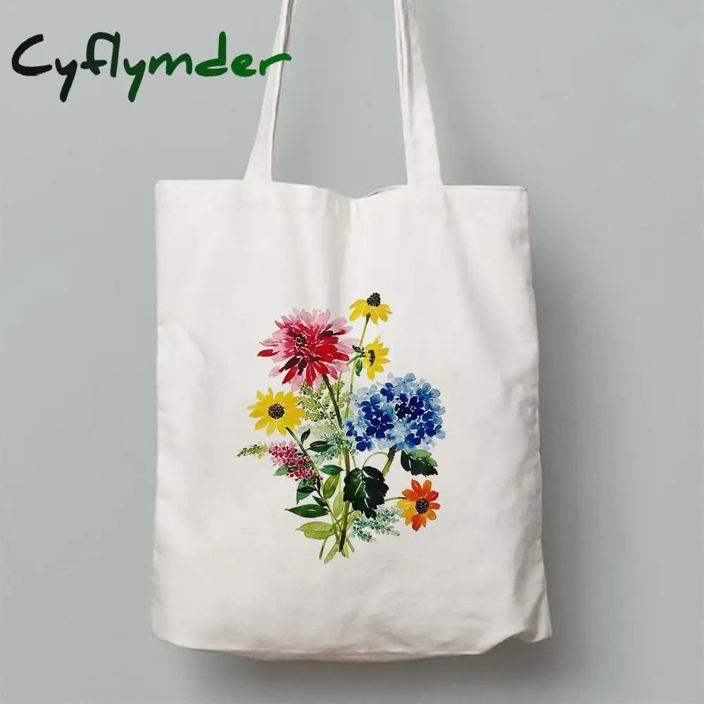 Cyflymder Flowers Print Fashion Women Canvas Shopping Shoulder Bag Ladies Sunflower Casual High