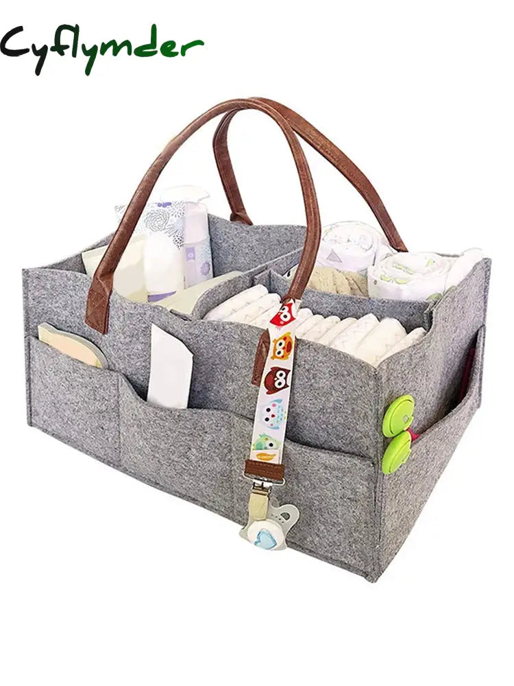 Cyflymder Foldable Felt Storage Bag Baby Diaper Caddy Organizer Car Travel Nursery Basket