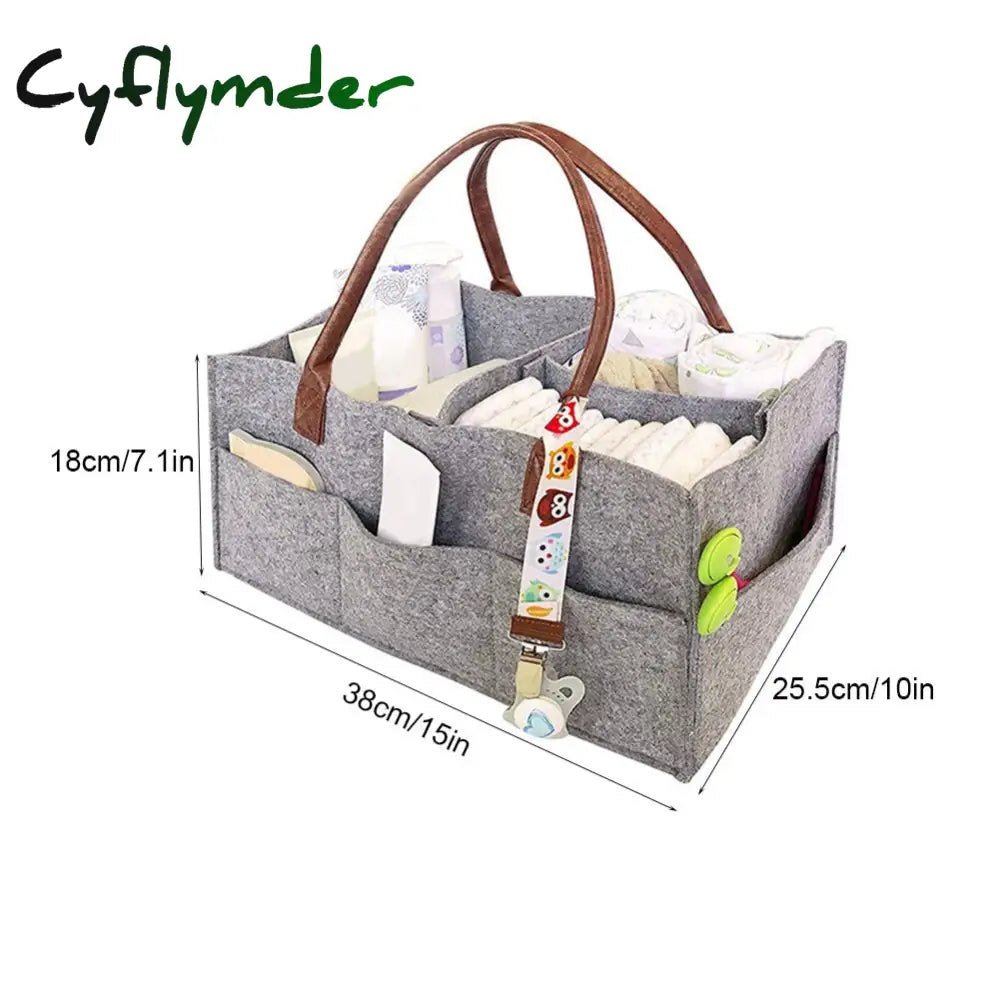 Cyflymder Foldable Felt Storage Bag Baby Diaper Caddy Organizer Car Travel Nursery Basket